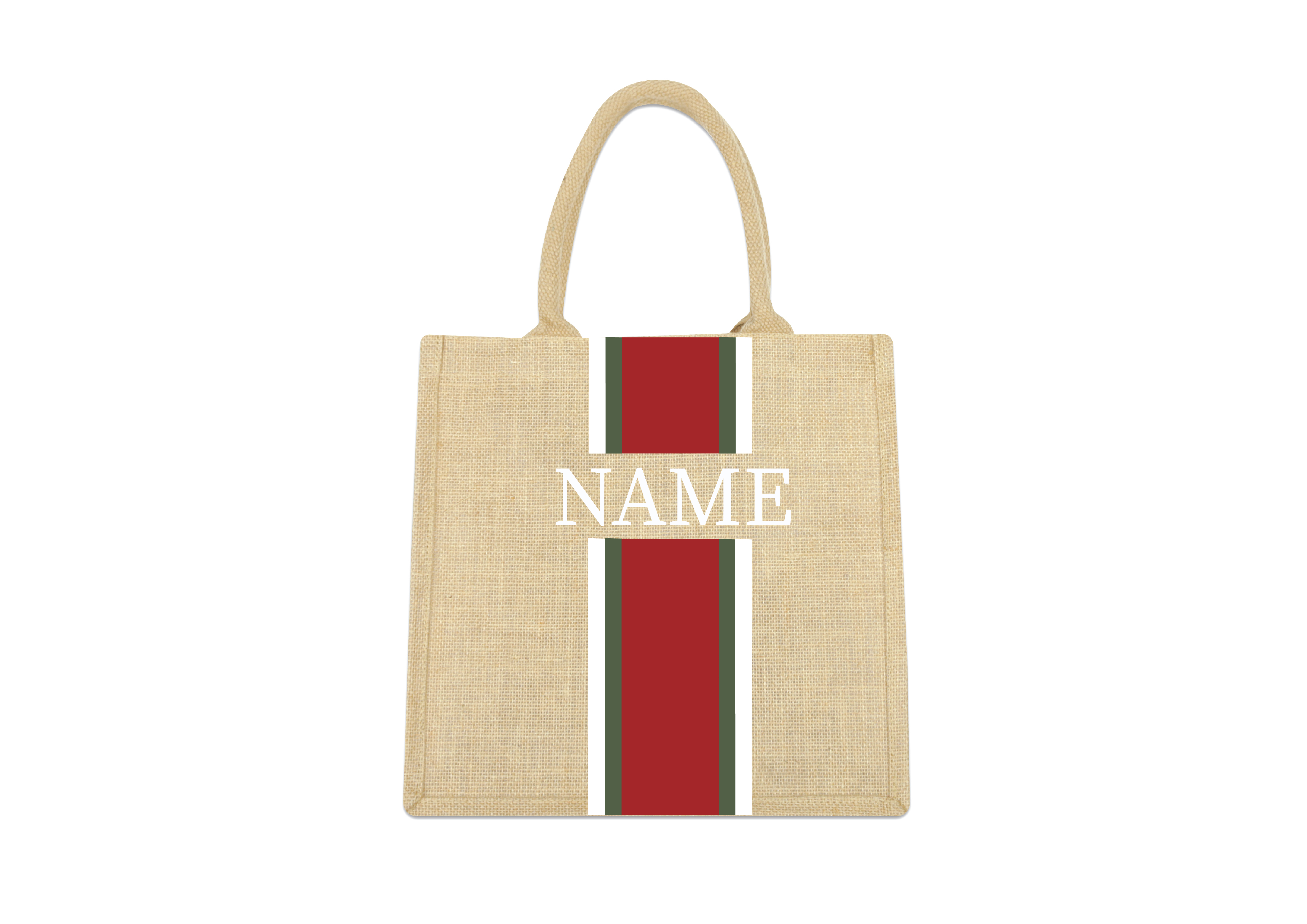 Personalised Jute Tote Bag with Name & Coloured Stripes